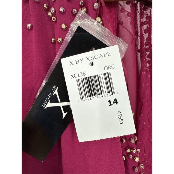 New Xscape Womens Size 14 Pink Capelet Sheath Dress Beaded Chiffon  Cocktail - Picture 8 of 9